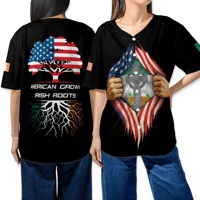 American Grown Irish Roots Baseball Jersey – Patriotic Irish Heritage ...