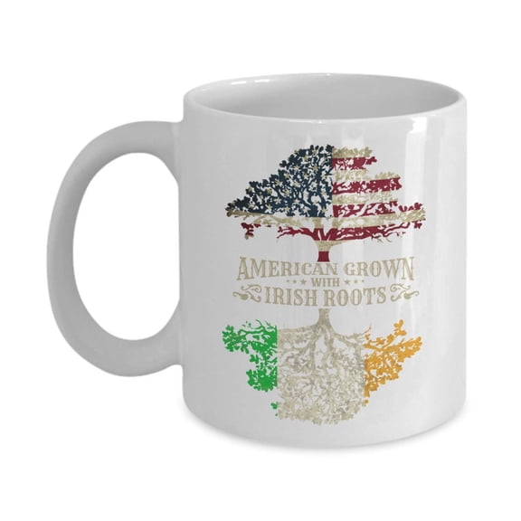 American Grown With Irish Roots Flag Of America & Ireland Tree Art Coffee & Tea Gift Mug Cup, Home Dcor, Kitchen Table Accessories, St. Patrick's Day Gifts, Party Decorations & Items For Men & Women