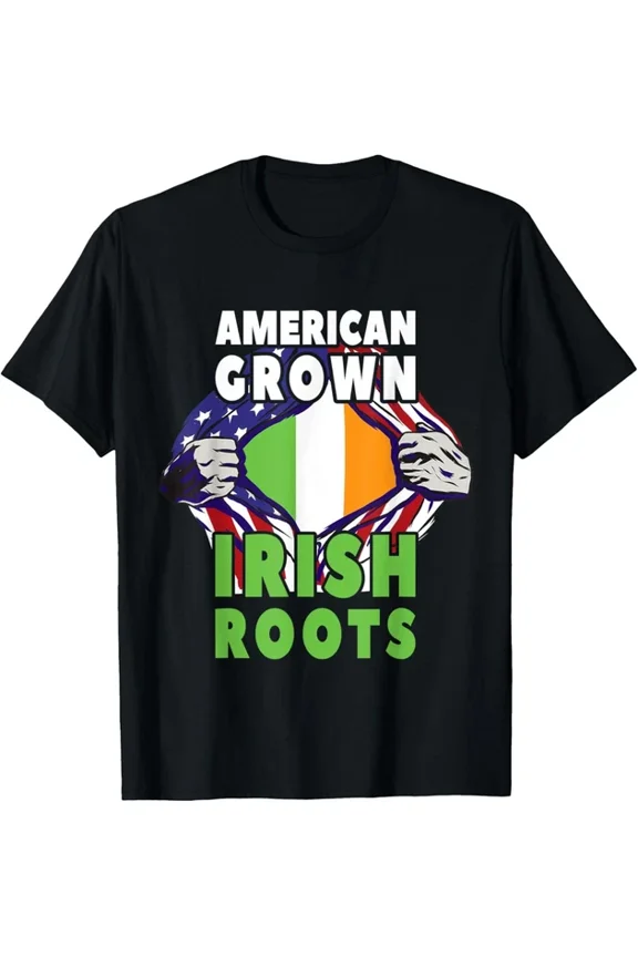 American Grown Irish Roots Flag Graphic Design Casual T-Shirt