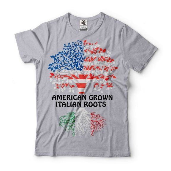 American Grown Italian Roots Shirt Italian American Gifts Italy Flag Shirt Italy Usa Shirt (Large Grey)