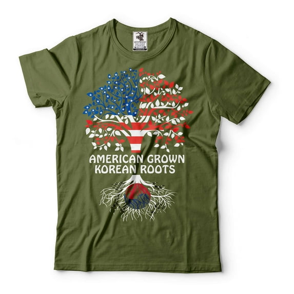 American Grown Korean Roots Shirt South Korea USA Shirts South Korea Flag Tee Korean Patriotic Shirt (4X-Large Military Green)