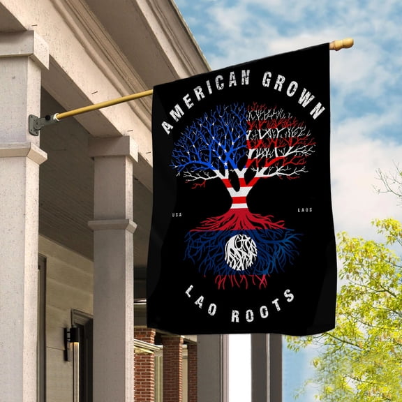 American Grown Lao Roots Laos Flag Souvenir friendship Proud House Flag (29.5x39.5) Double Sided-USA Flags Premium Polyester-Decorative Indoor Outdoor Flag