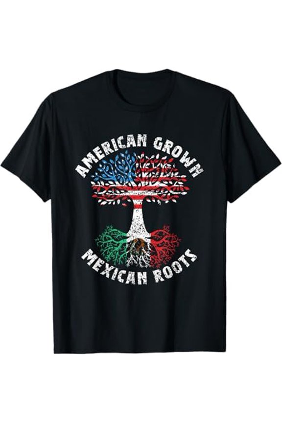 American Grown Mexican Roots Mexico Country Lover Mexican Proud Us T-Shirt Mexico USA Flag Viva Independence Day Shirt