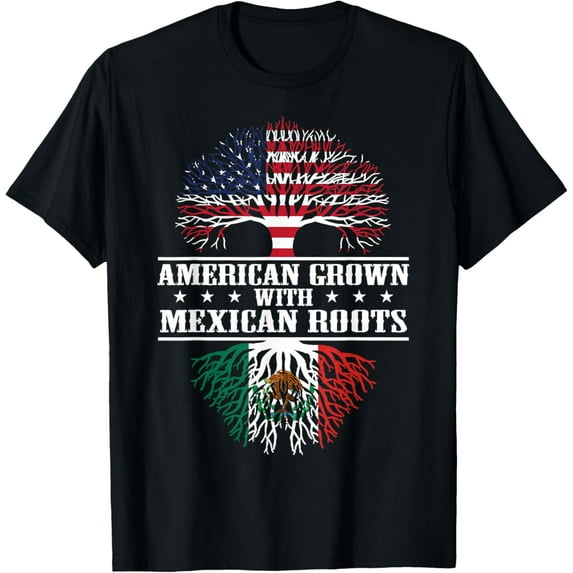 American Grown Mexican Roots T-Shirt T-ShirtMen's and women's gift, black and white T-shirt, size: Extra large S-4XL