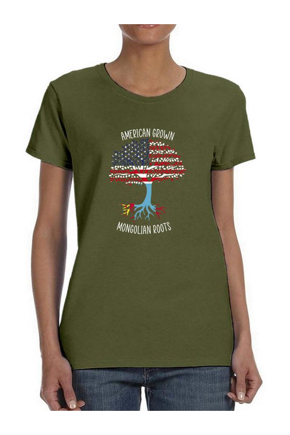 American Grown Mongolian Roots T-Shirt Women -Smartprints Designs, Female Small