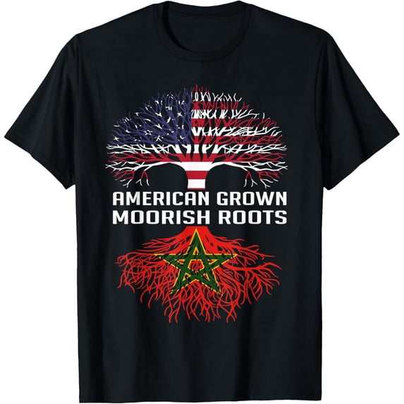 American Grown Moorish Roots Proud Moors Moorish Moroccan T-ShirtMen's and women's gift, black and white T-shirt, size: Extra large S-4XL