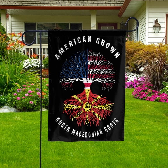American Grown North Macedonian Roots North Macedonia Flag Souvenir friendship Proud Garden Flag, Double-Sided Decorative Outdoor Flag, Patriotic Polyester Yard Flag 12 x 18 in