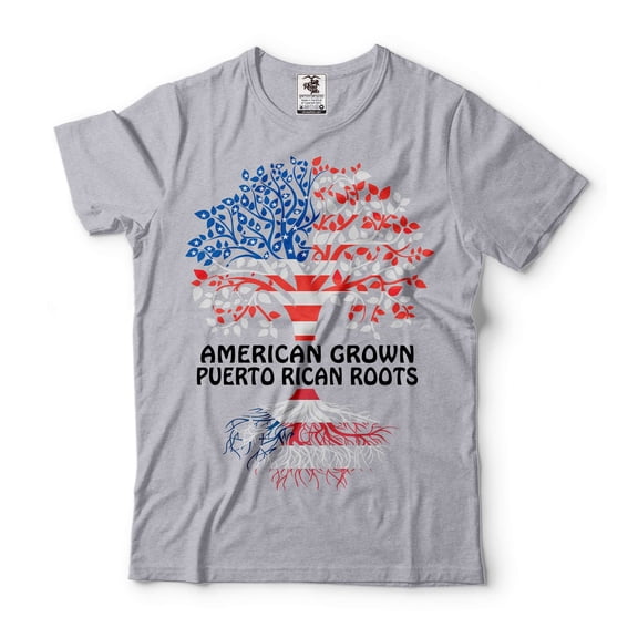 American Grown Puerto Rican Roots Shirt Puerto Rican Gifts Puerto Rico Patriotic Shirt (Small Grey)