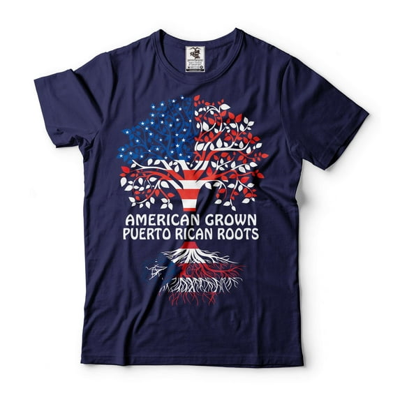 American Grown Puerto Rican Roots Shirt Puerto Rican Gifts Puerto Rico Patriotic Shirt (X-Large Navy Blue)