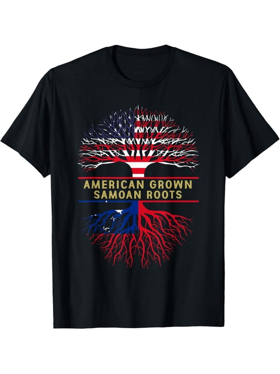 American Grown Samoan Roots America Samoa Tree Flag T-ShirtMen's and women's gift, black and white T-shirt, size: Extra large S-4XL