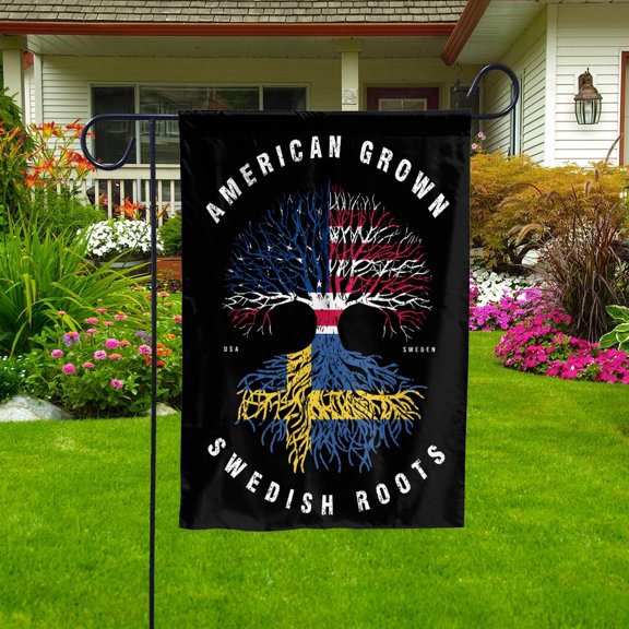 American Grown Swedish Roots Sweden Flag Souvenir friendship Proud Garden Flag, Double-Sided Decorative Outdoor Flag, Patriotic Polyester Yard Flag 12 x 18 Inch