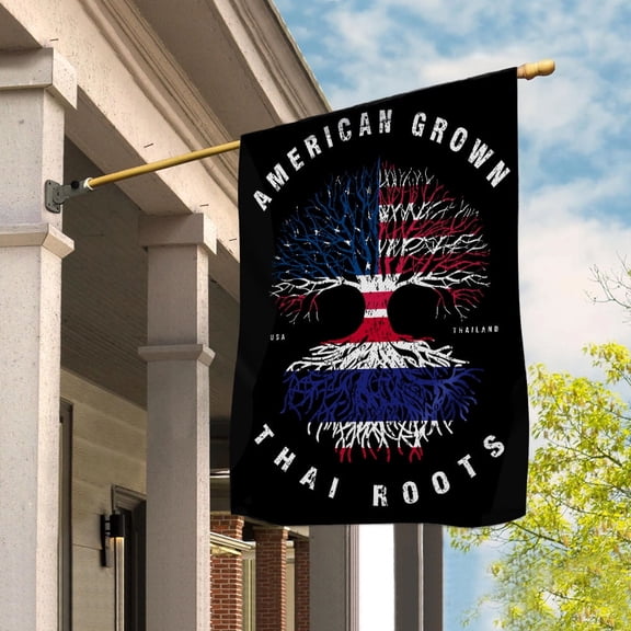 American Grown Thai Roots Thailand Flag Souvenir friendship Proud House Flag, Double-Sided Decorative Outdoor Flag, Patriotic Polyester Yard Flag 29.5 x 39.5 in