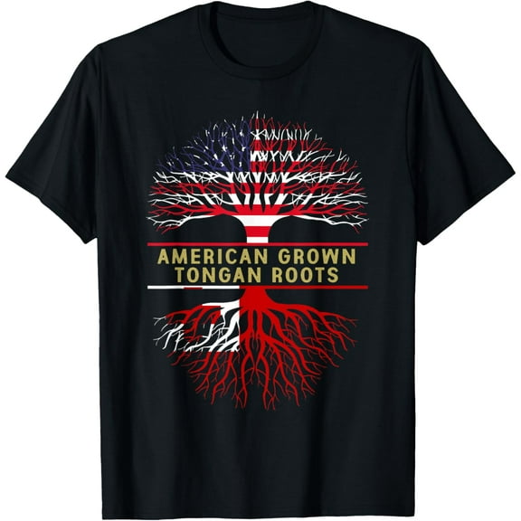 American Grown Tongan Roots America Tonga Tree Flag T-ShirtMen's and women's gift, black and white T-shirt, size: Extra large S-4XL