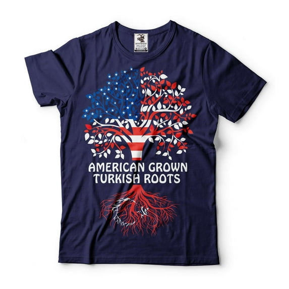 American Grown Turkish Roots Shirt Turkish Flag Tee Turkey Patriotic Shirt American Turkish Gifts (4X-Large Navy Blue)