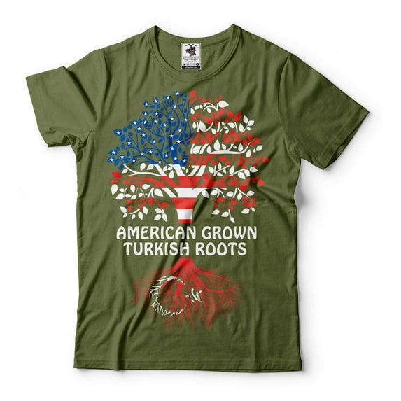 American Grown Turkish Roots Shirt Turkish Flag Tee Turkey Patriotic Shirt American Turkish Gifts (Medium Military Green)