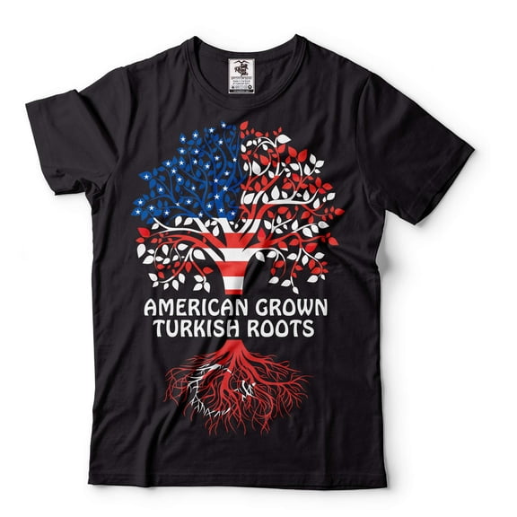American Grown Turkish Roots Shirt Turkish Flag Tee Turkey Patriotic Shirt American Turkish Gifts (Small Black)