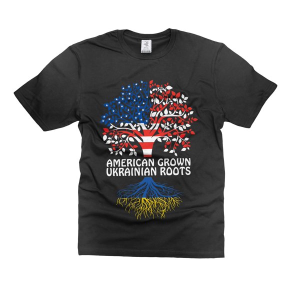 American Grown Ukrainian Roots Shirt Ukrainian Gifts Ukraine USA Shirt American Ukrainian Shirts (Medium Black)