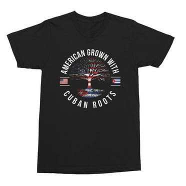 American Grown With Cuban Roots Flags Tree Proud Unisex T-Shirt (Black, Small)
