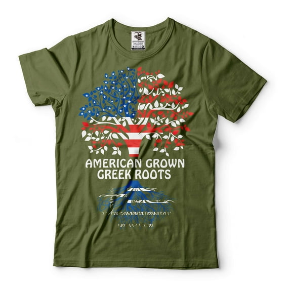 American Grown With Greek Roots Shirt America Greece Shirts Greek Patriotic Shirt Greece Flag Shirt (Small Military Green)