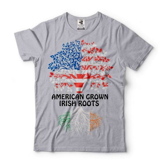 American Grown With Irish Roots Shirt St Patrick's Day Shirt Irish Gifts Ireland Flag Tee (Medium Grey)