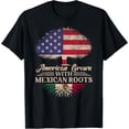 thumbnail image 1 of American Grown With Mexican Roots Half American Flag Mexican T-ShirtMen's and women's gift, black and white T-shirt, size: Extra large S-4XL, 1 of 4