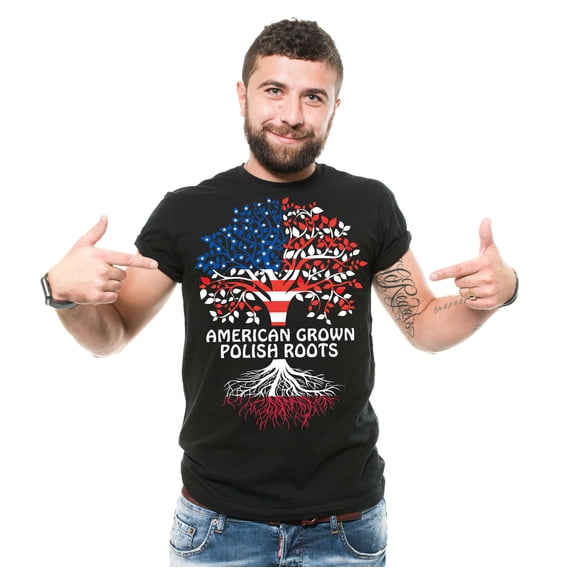 American Grown With Polish Roots Shirt Poland USA Shirt Polish Patriotic Tee Poland Flag Tee (Medium Black)
