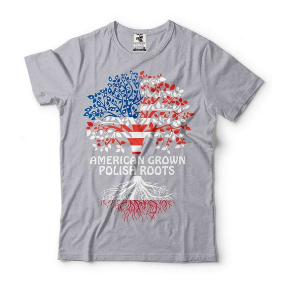 American Grown With Polish Roots Shirt Poland USA Shirt Polish Patriotic Tee Poland Flag Tee (Medium Grey)
