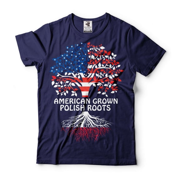 American Grown With Polish Roots Shirt Poland USA Shirt Polish Patriotic Tee Poland Flag Tee (Medium Navy Blue)