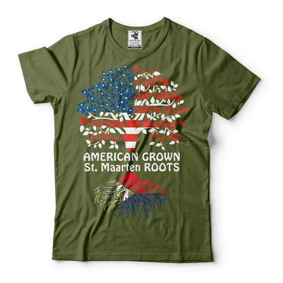 American Grown With St. Maarten Roots Shirt St Maarten Gifts Saint Martin Shirt St Maarten Shirt (4X-Large Military Green)