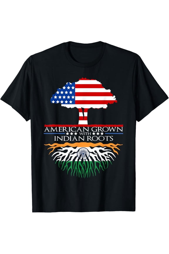 American Grown with Indian Roots T-Shirt Patriotic Heritage Tree Graphic Tee for Men Women Pride Apparel