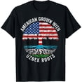 thumbnail image 1 of American Grown with Uzbek Roots Uzbekistan Flag T-ShirtMen's and women's gift, black and white T-shirt, size: Extra large S-4XL, 1 of 4