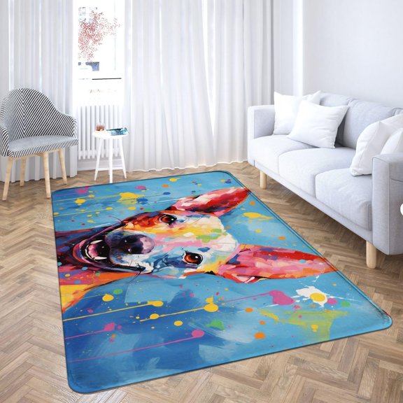 American Hairless Terrier Dog Rug Rectangle Area Rug, Area Rug for Living Room & Bedroom, Low‑pile, Non‑slip Backing, Modern Minimalist Style, Noise‑reducing & Floor‑protecting