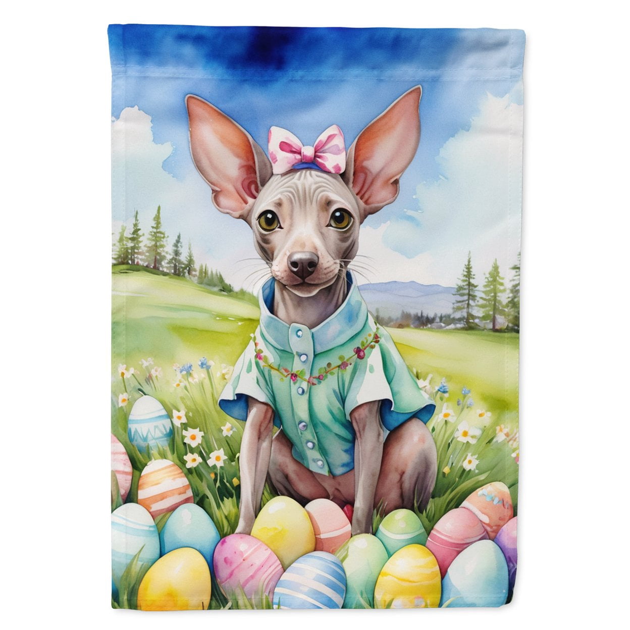 American Hairless Terrier Easter Egg Hunt House Flag 28 in x 40 in