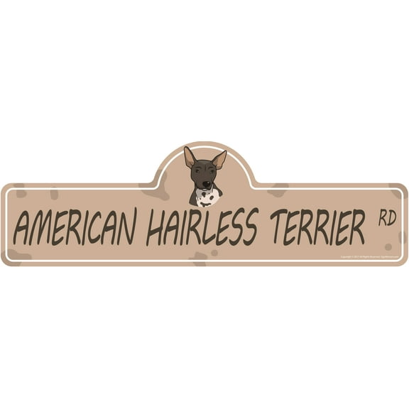 American Hairless Terrier Street Sign | Indoor/Outdoor | Dog Lover Funny Home Décor for Garages, Living Rooms, Bedroom, Offices | SignMission personalized gift | 36" Wide