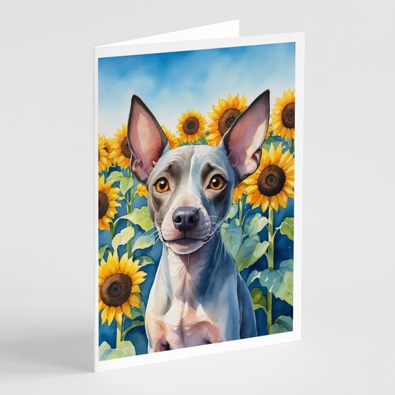 American Hairless Terrier in Sunflowers Greeting Cards Pack of 8 7 in x 5 in