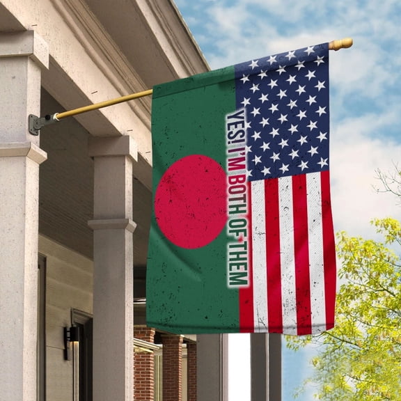 American Half Bangladesh Flag Bangladeshi Friendship U.S.A My Home My Blood House Flag, Double-Sided Decorative Outdoor Flag, Polyester Yard Flag 29.5 x 39.5 in