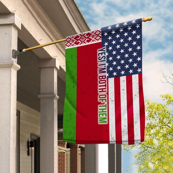 American Half Belarus Flag Belarusian Friendship U.S.A My Home My Blood House Flag, Double-Sided Decorative Outdoor Flag, Patriotic Polyester Yard Flag 29.5 x 39.5 in