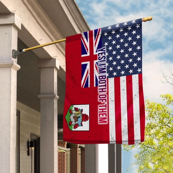 American Half Bermuda Flag Bermudan Friendship U.S.A My Home My Blood House Flag, Double-Sided Decorative Outdoor Flag, Polyester Yard Flag 29.5 x 39.5 in