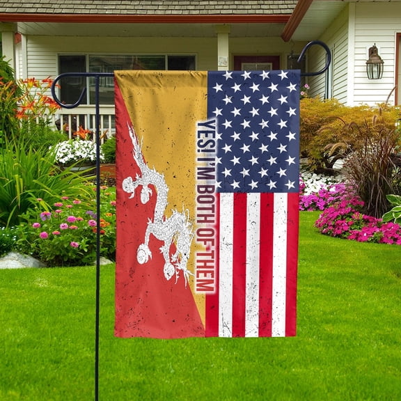 American Half Bhutan Flag Bhutanese Friendship U.S.A My Home My Blood Garden Flag, Double-Sided Decorative Outdoor Flag, Polyester Yard Flag 12 x 18 in