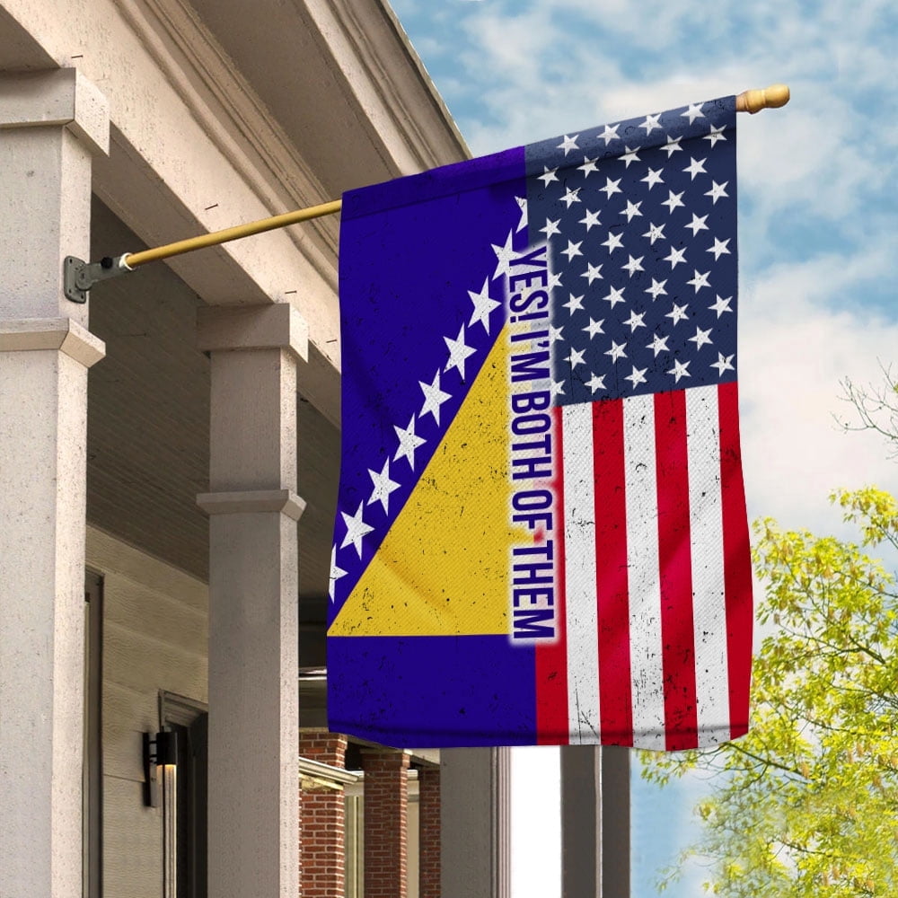 American Half Bosnia And Herzegovina Flag Bosnian Friendship U.S.A My Home My Blood House Flag, Double-Sided Decorative Outdoor Flag, Patriotic Polyester Yard Flag 29.5 x 39.5 in