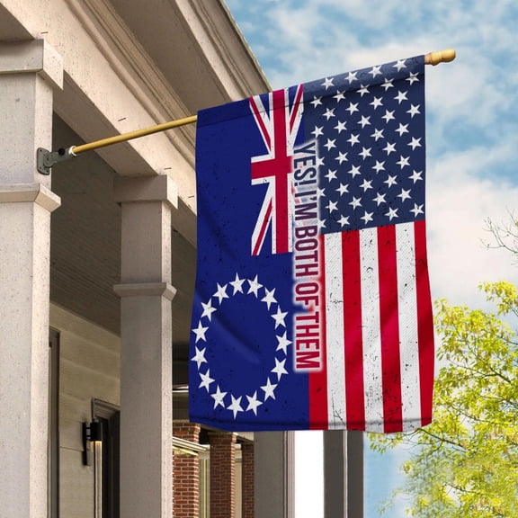 American Half Cook Islands Flag Cook Islander Friendship U.S.A My Home My Blood House Flag, Double-Sided Decorative Outdoor Flag, Patriotic Polyester Yard Flag 29.5 x 39.5 in