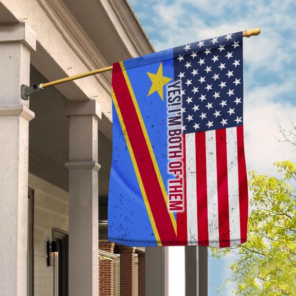 American Half Democratic Republic Of The Congo Flag Congolese Friendship U.S.A My Home My Blood House Flag, Double-Sided Decorative Outdoor Flag, Patriotic Polyester Yard Flag 29.5 x 39.5 in