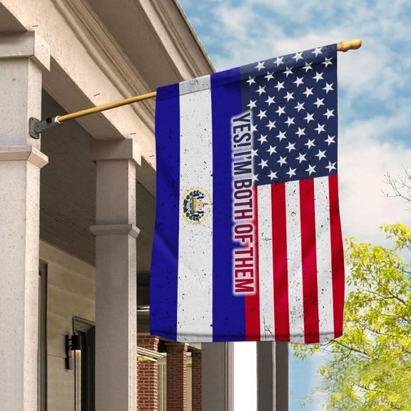 American Half El Salvador Flag El Salvadorian Friendship U.S.A My Home My Blood House Flag, Double-Sided Decorative Outdoor Flag, Patriotic Polyester Yard Flag 29.5 x 39.5 in