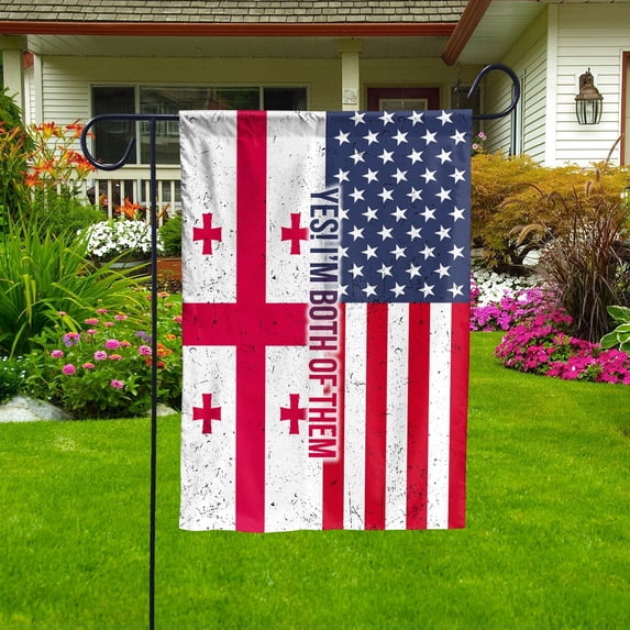 American Half Georgia Flag Georgian Friendship U.S.A My Home My Blood House Flag, Double-Sided Decorative Outdoor Flag, Patriotic Polyester Yard Flag 29.5 x 39.5 in