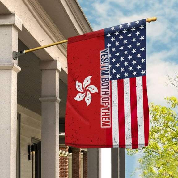 American Half Hong Kong Flag Hongkongers Friendship U.S.A My Home My Blood House Flag (29.5x39.5) Double Sided-USA Flags Premium Polyester-Decorative Indoor Outdoor Flag