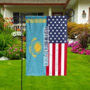 American My Home My Blood Heritage Half Kazakhstan Kazakh Garden Flag, Double-Sided Outdoor Yard Decor 11.5 x 17.5 Inch