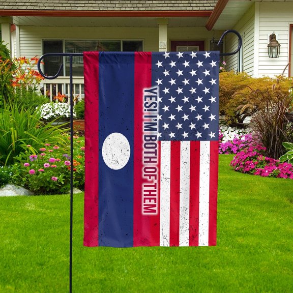 American Half Laos Flag Lao Friendship U.S.A My Home My Blood House Flag, Double-Sided Decorative Outdoor Flag, Patriotic Polyester Yard Flag 29.5 x 39.5 in