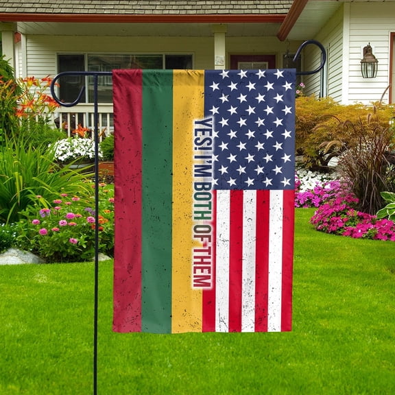 American Half Lithuania Flag Lithuanian Friendship U.S.A My Home My Blood Garden Flag, Double-Sided Decorative Outdoor Flag, Patriotic Polyester Yard Flag 12 x 18 in