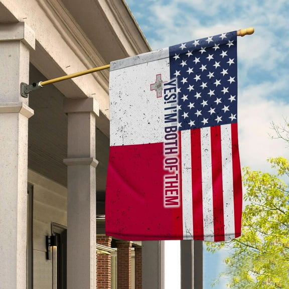 American Half Malta Flag Maltese Friendship U.S.A My Home My Blood House Flag (29.5x39.5) Double Sided-USA Flags Premium Polyester-Decorative Indoor Outdoor Flag