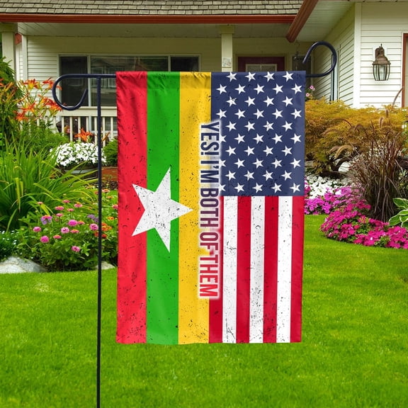 American My Home My Blood Heritage Half Myanmar Burmese Garden Flag, Double-Sided Outdoor Yard Decor 11.5 x 17.5 Inch